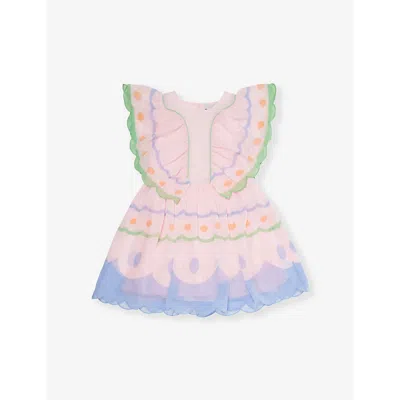 Stella Mccartney Kids' Ruffled Embroidered Dress In Rosa/multicolor