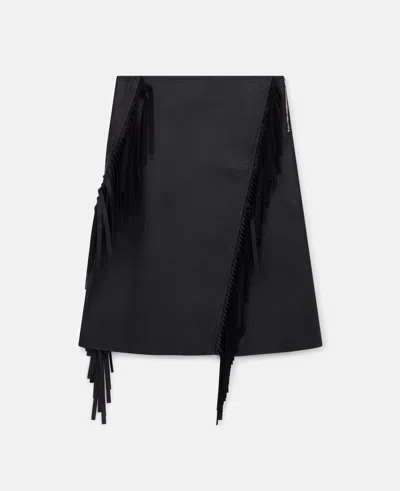 Stella Mccartney Fringe Alter Mat Midi Skirt In Midnight Black