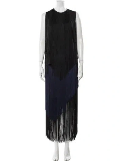 Pre-owned Stella Mccartney Fringe Trim Accent Skirt Suit In Black