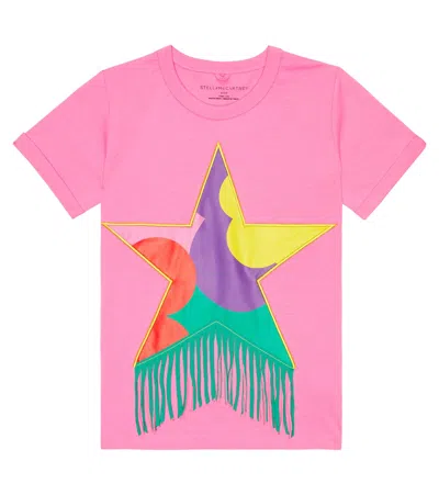 Stella Mccartney Kids' Fringe-trimmed Cotton T-shirt In Pink
