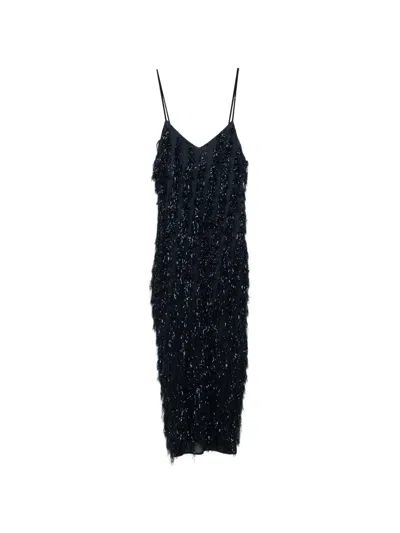 Stella Mccartney Fringe V-neck Dress In Black