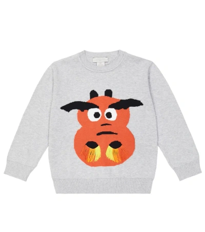 Stella Mccartney Kids' Fringed Cotton Sweater In Grigio Medio Mel.