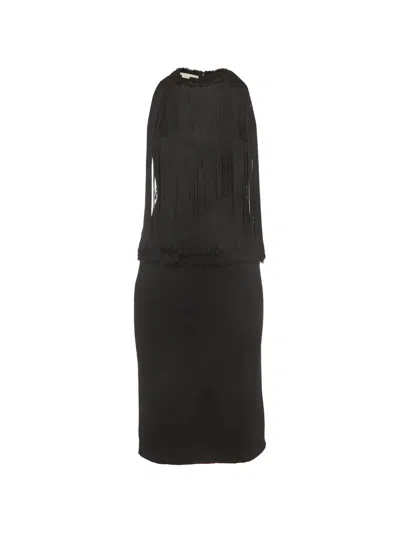 Pre-owned Stella Mccartney Fringed Crepe Dress In Black