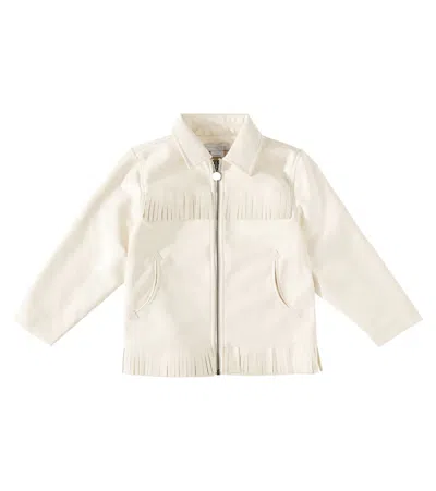 Stella Mccartney Kids' Fringed Faux Leather Jacket In Ivory