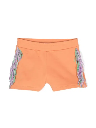 Stella Mccartney Kids' Fringed Jersey Shorts In Orange