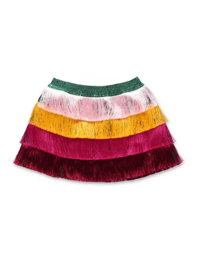Stella Mccartney Kids' Recycled Fringe Mini Skirt In Multicolor