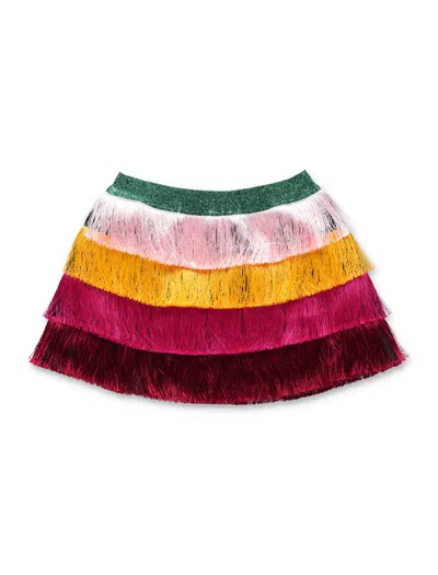 Stella Mccartney Kids' Recycled Fringe Mini Skirt In Multi