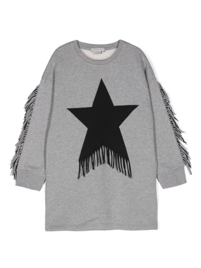 Stella Mccartney Kids' Fringed Star Cotton Sweatshirt In Grey