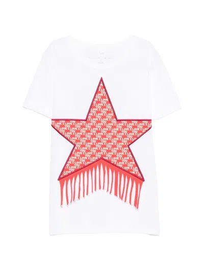 Stella Mccartney Kids' Fringe-detail Star-patch T-shirt In Black