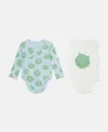 Stella Mccartney Frog Graphic Romper Set In Blue/green