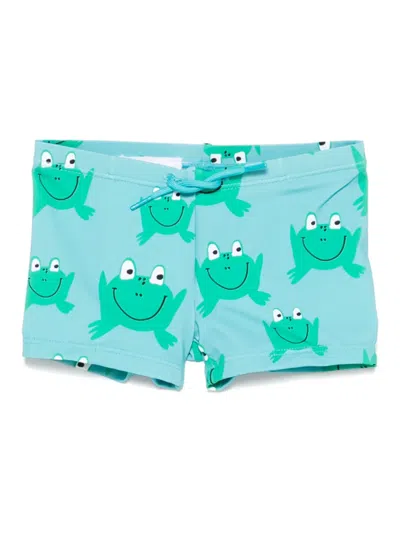 Stella Mccartney Babies' Frog-print Swim Shorts In Blue