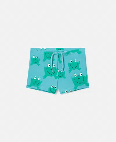 Stella Mccartney Babies' Frog Print Swim Shorts In Green