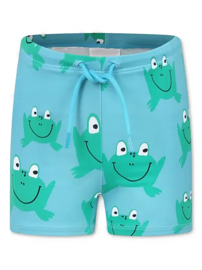 Stella Mccartney Kids' Frog-print Swim Trunks In 蓝色
