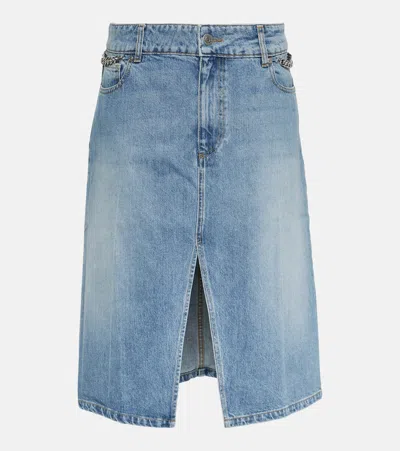Stella Mccartney Front-slit Denim Midi Skirt In Blue