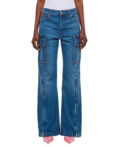 Stella Mccartney Front Zip Cargo Denim In Blue