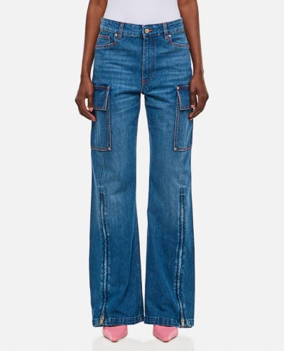 Stella Mccartney Front Zip Cargo Denim In Blue