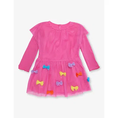 Stella Mccartney Kids' Fuchsia Bow-appliqué Woven Dress 12-36 In Pink