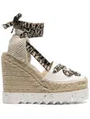 Stella Mccartney Gaia Logo-jacquard And Cotton-canvas Wedge Espadrilles In Weiss