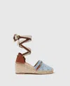 Stella Mccartney Gaia Bouclé Platform Espadrille Wedges In Dark Blue Denim