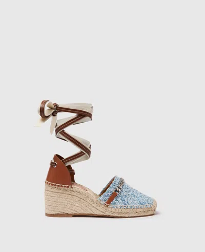 Stella Mccartney Gaia Bouclé Platform Espadrille Wedges In Dark Blue Denim