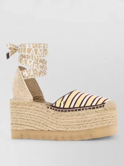Stella Mccartney Gaia Canvas Espadrille Wedges Striped Platform In Multi
