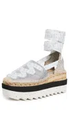 Stella Mccartney Gaia Metallic Lace-up Platform Espadrilles In Silver