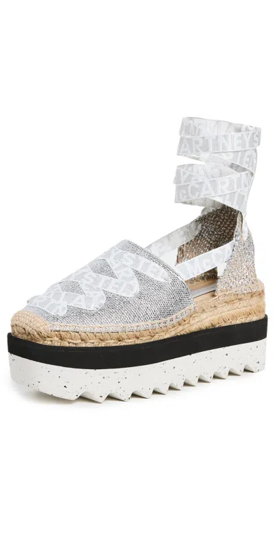 Stella Mccartney Gaia Laminated Cotton Platform Espadrilles Silver