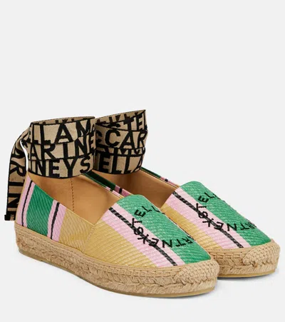 Stella Mccartney Gaia Logo Striped Espadrilles In Green-blk-pink-natural
