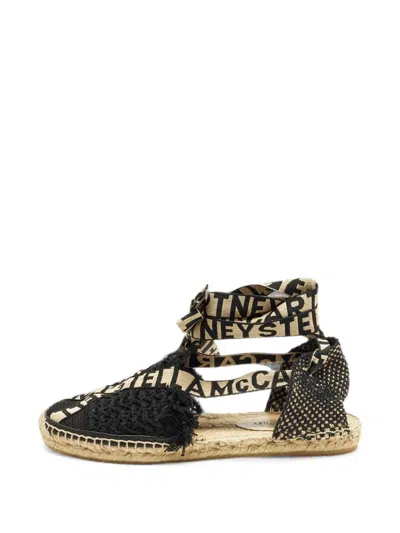 Pre-owned Stella Mccartney Gaia Logo-tie Flat Espadrilles In Black