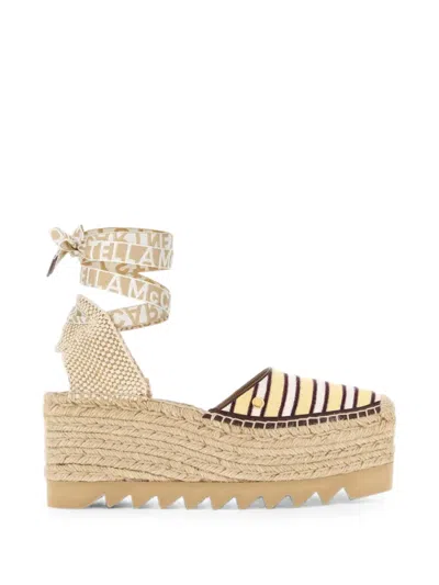 Stella Mccartney Embroidered Canvas Gaia Platform Wedges With 7.5 Cm Platform In Multi