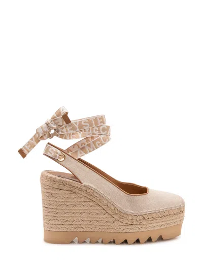 Stella Mccartney Gaia Wedge Slingback In Neutral