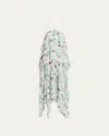 Stella Mccartney Garden Print Frill Asymmetric Dress In Multicolor Mint