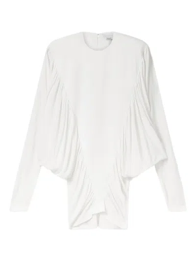 Stella Mccartney Gathered-detail Long-sleeve Mini Dress In White