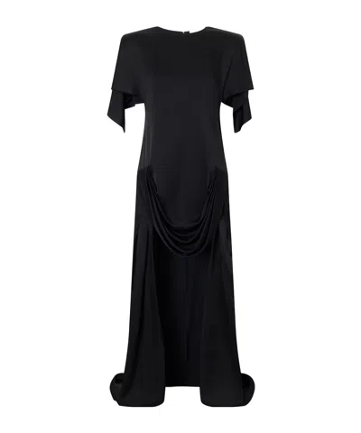 Stella Mccartney Gathered Satin Mini Dress In Black