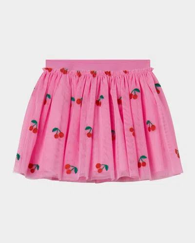 Stella Mccartney Kids' Girl's Cherry-embroidered Tulle Skirt In Pink