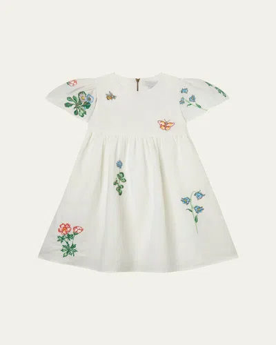 STELLA MCCARTNEY GIRL'S EMBROIDERED COTTON-LINEN DRESS