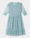 Stella Mccartney Girl's Embroidered Hearts Frill-sleeve Tulle Dress In Blue