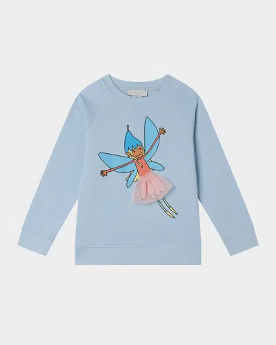 Stella Mccartney Kids' Girl's Fairy-print Long-sleeve Cotton Sweatshirt In Blue