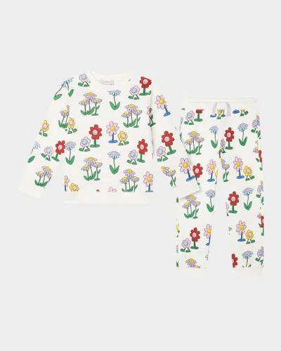 Stella Mccartney Kids' Girl's Floral-print 2-piece Tracksuit Set In Green