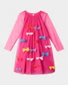 Stella Mccartney Girl's Multicolor Bow Long-sleeve Tulle Dress In Pink