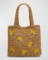STELLA MCCARTNEY GIRL'S RAFFIA TOTE BAG WITH SUNFLOWERS EMBROIDERY