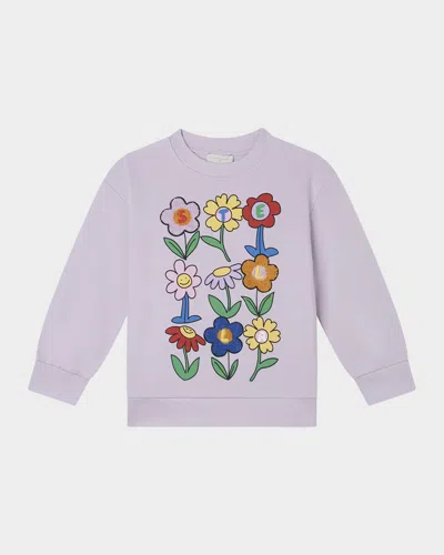 Stella Mccartney Kids' Girl's Stella Lettering Flowers Printed Sweatshirt In Purple