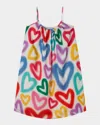 Stella Mccartney Girl's Strappy Spray Hearts Dress In White Mul