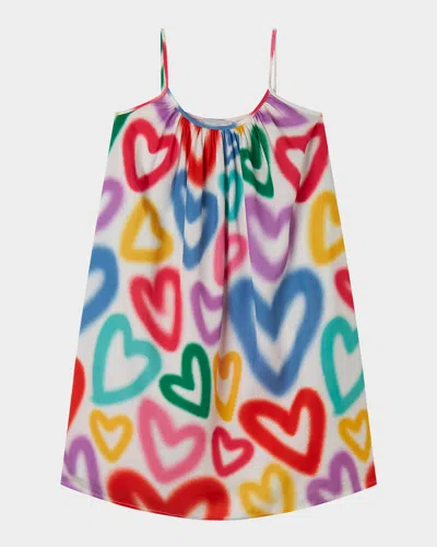 Stella Mccartney Kids' Girl's Strappy Spray Hearts Dress In White Mul