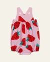 Stella Mccartney Girl's Strappy Strawberry-print Bodysuit In Pink