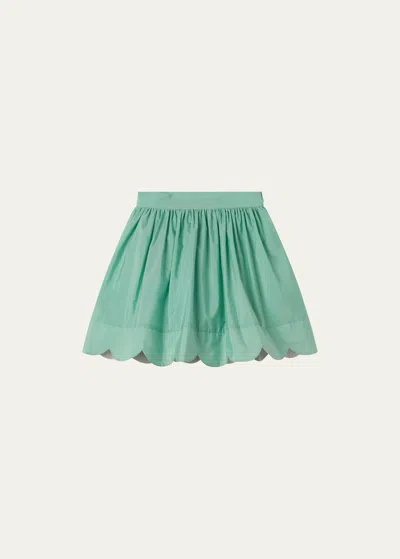 Stella Mccartney Kids' Girl's Taffeta Skirt With Scalloped Trim In 708 Green