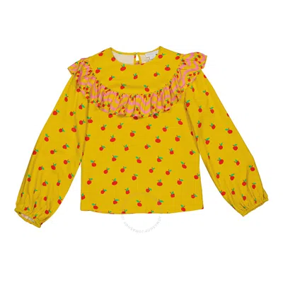 Stella Mccartney Kids'  Girls Apple Pattern Ruffled Blouse In Yellow