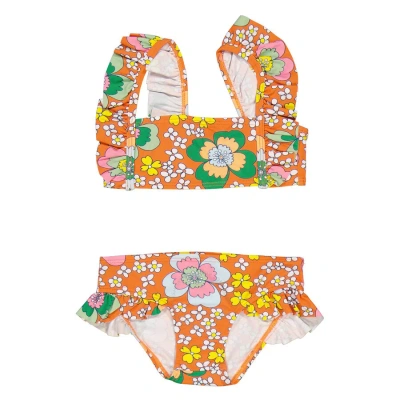 Stella Mccartney Girls Arancio / Multicolor Floral-print Ruffled Bikini In Arancio/multicolor