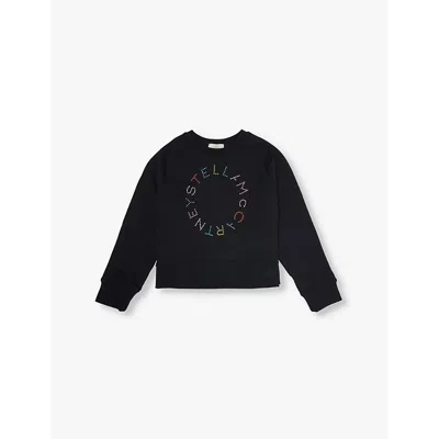 Stella Mccartney Girls Black Kids Logo-print Crew-neck Cotton-jersey Sweatshirt 4-14 Years 12