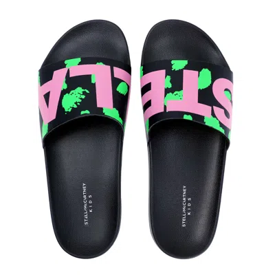 Stella Mccartney Kids' Girls Black Slider Pink/green Logo In Multi